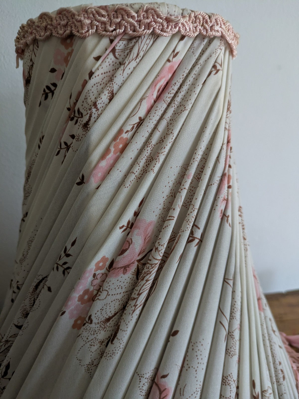 Vintage Large Floral Lamp Shade With Tassels Pleated Tall prop table lampshade 