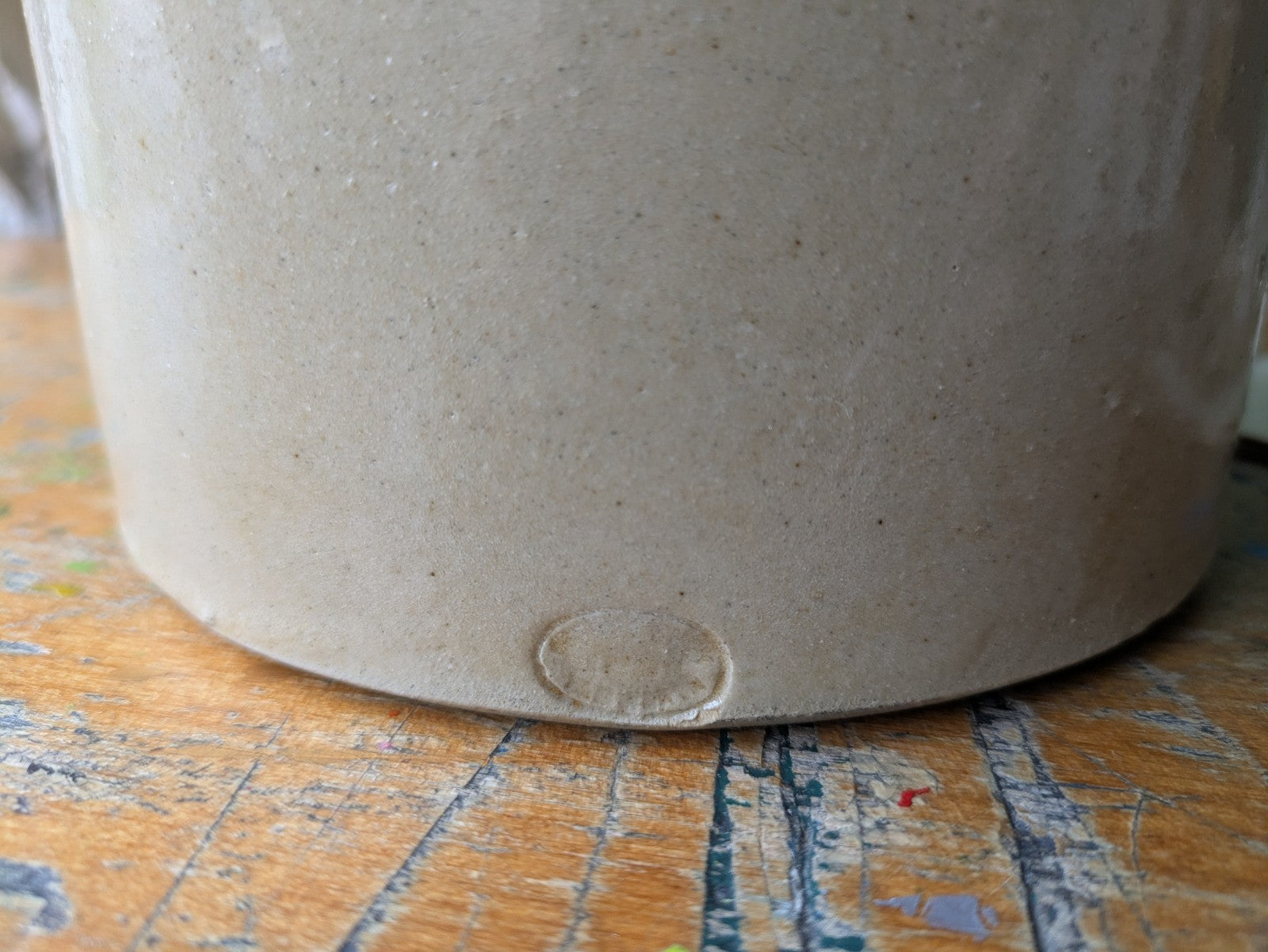 Antique Large Stoneware Country Farm House Salt Glazed Pot Utensil Lid Vintage 