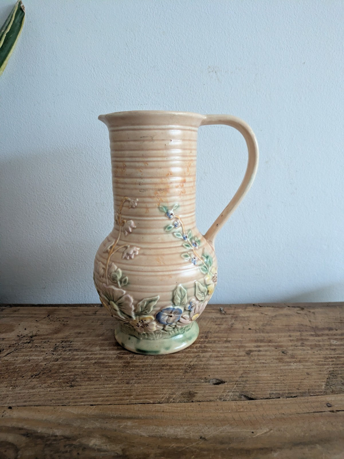 Vintage Beige  Melba Ware Ceramic Jug / Pitcher Pretty Flowers Vase Spring Time