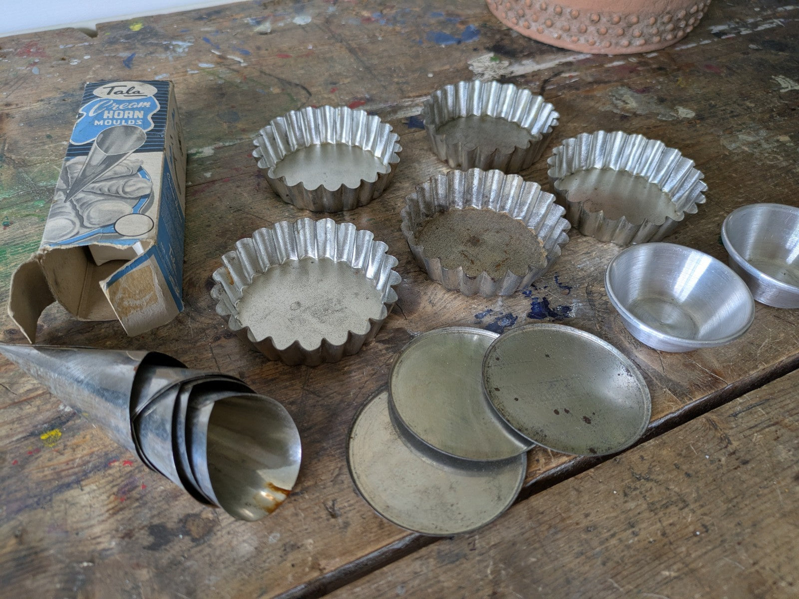 Vintage Set Aluminium Individual Tart Baking Tins / Moulds Tala Cream Horn Cones
