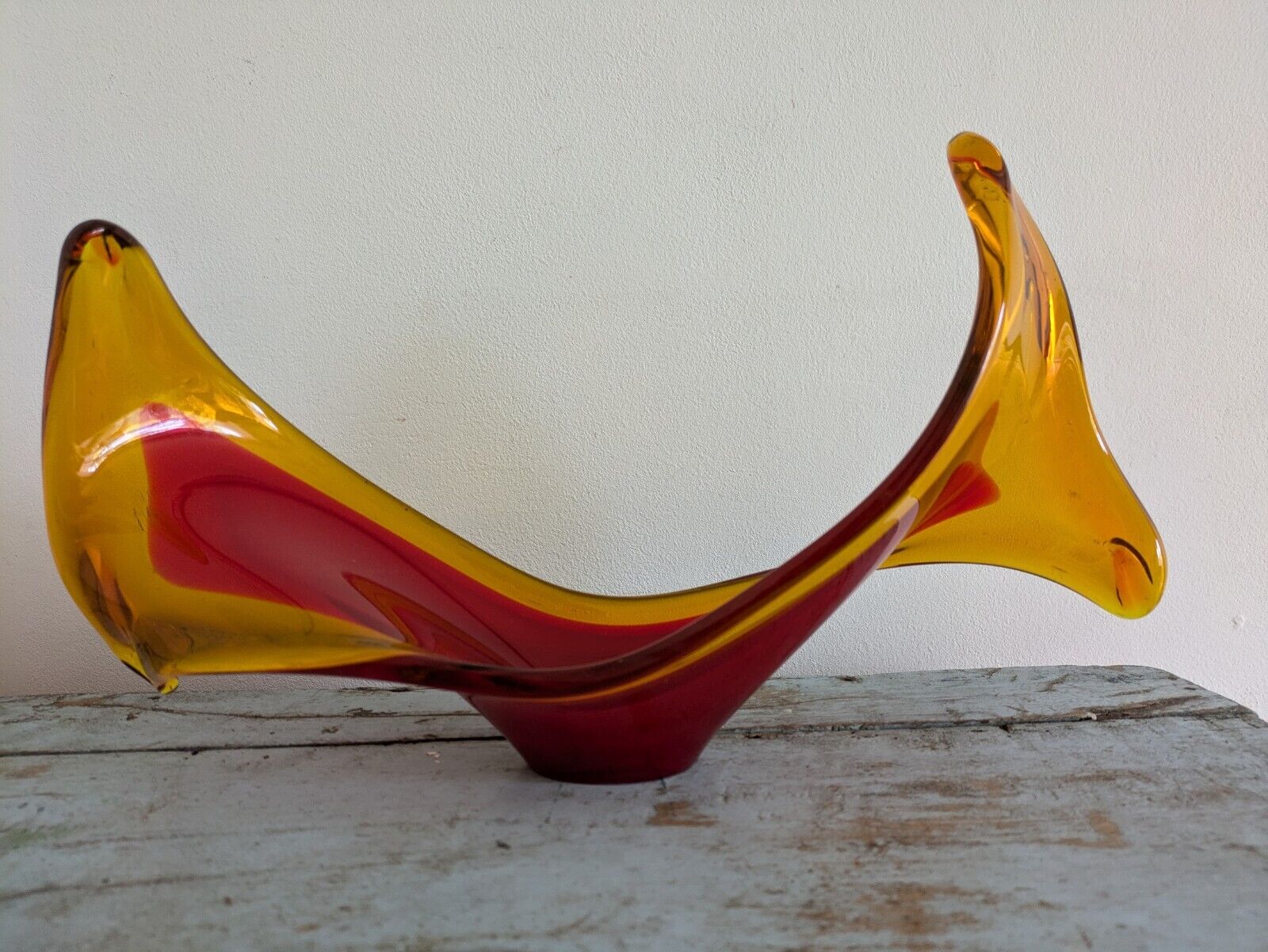 Viartec Murano Style Selenium Red And Orange Spanish Glass Sculpture UV Glow Vgc