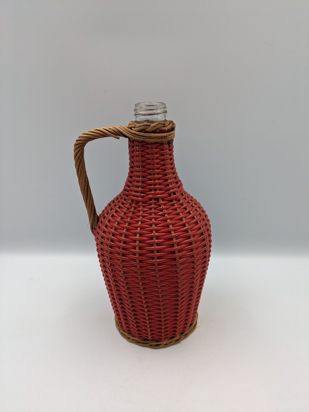 Vintage Wicker Plastic Over Glass Wine Bottle Flagon Demijohn Jug Red Retro Vgc