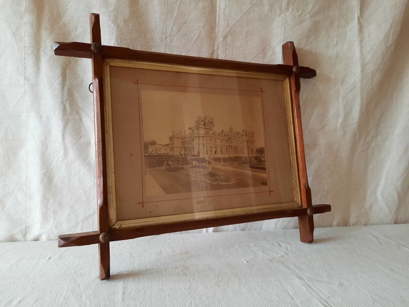 Antique Tramp Art Frame Resby Hall inset wooden rare 19th century oak copper 