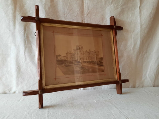 Antique Tramp Art Frame Resby Hall inset wooden rare 19th century oak copper 