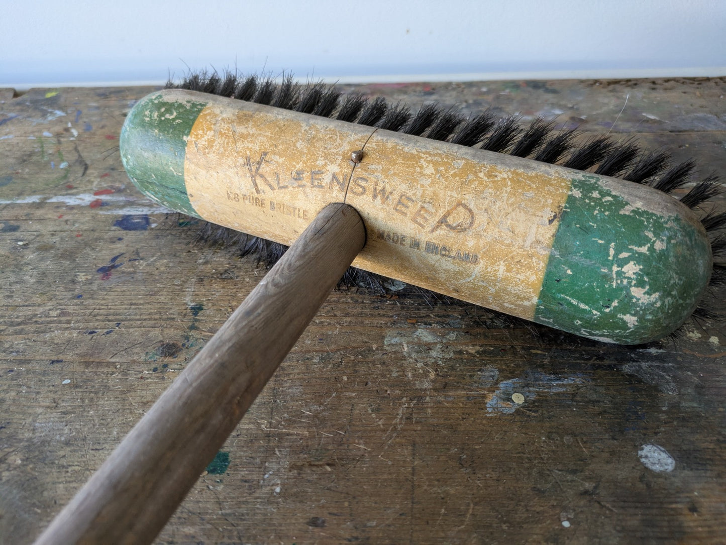 1950s Kleensweep House Broom Wood Long Handle Sweeping Brush K8 Pure Bristle Vtg