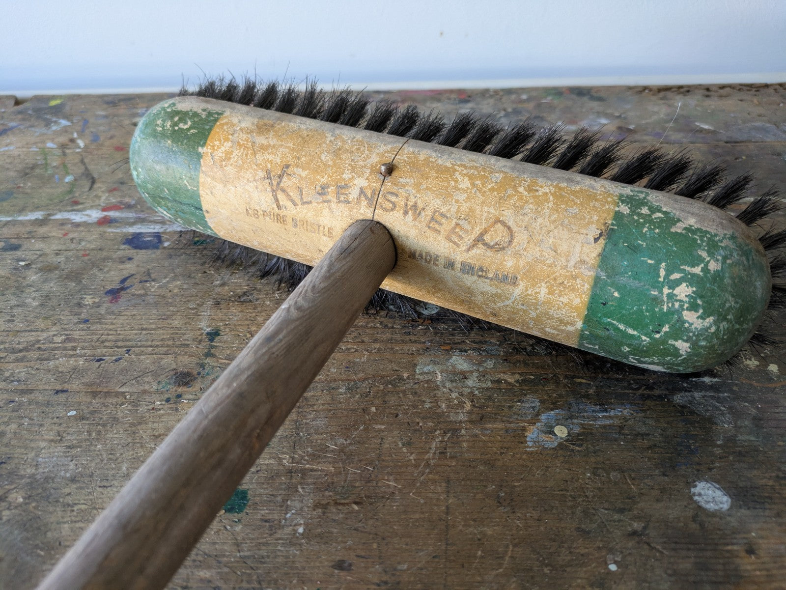 1950s Kleensweep House Broom Wood Long Handle Sweeping Brush K8 Pure Bristle Vtg