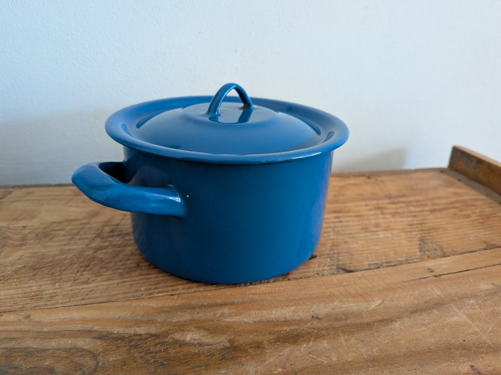 Enamel Saucepan Cobalt Blue Enamel Pot Yugoslavia Small Vintage Lid Pan Pot Vgc