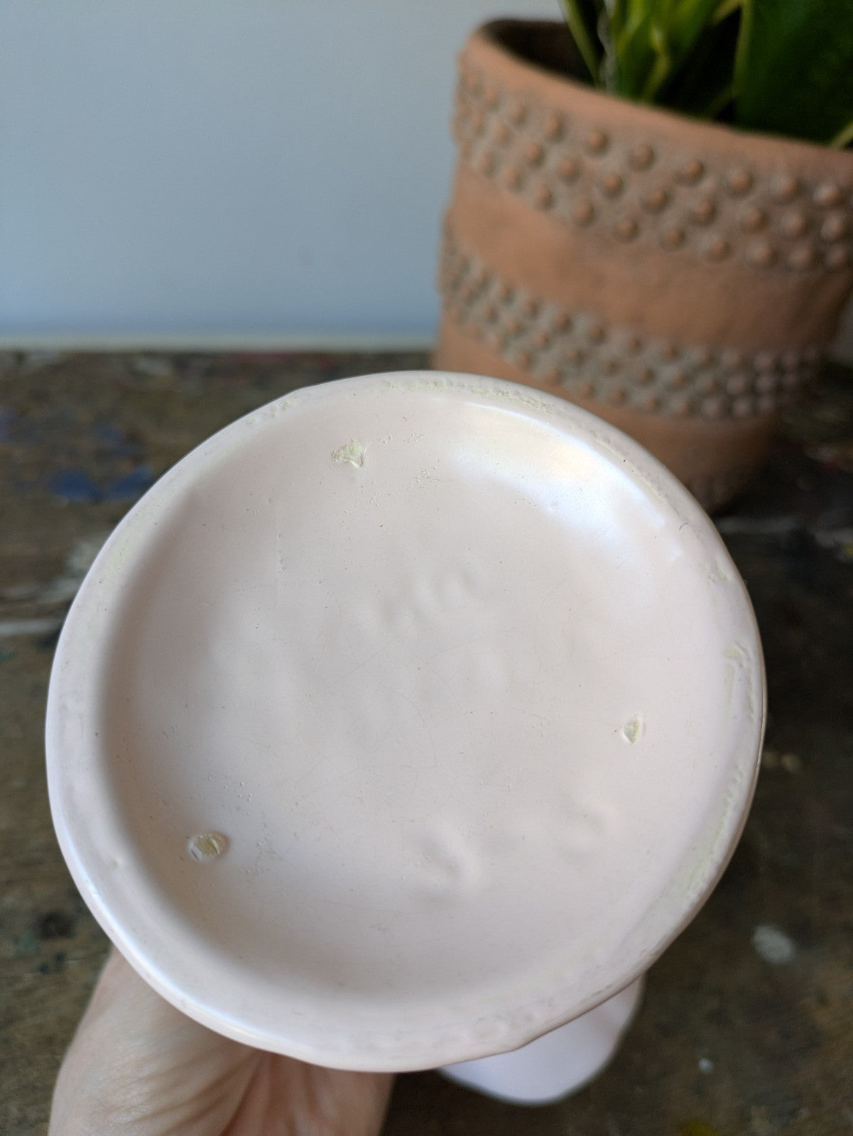 Vintage Diana Australian Pottery Art Deco Pink Vase Fan Leaf 1950s Prop Bud Vase