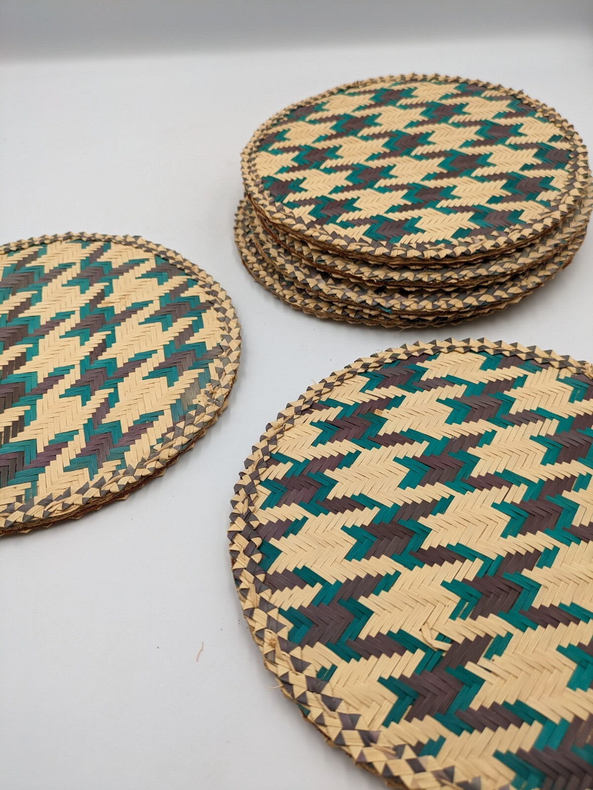 Table mat 6 PC Palm Leaf Coasters Dining Natural Heat Resistant Handmade Vtg Mat