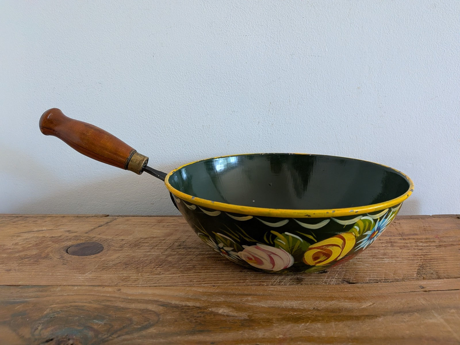 Vintage Floral Handpainted Bargeware Frying Pan Canal Boat Accessory Folk Art 