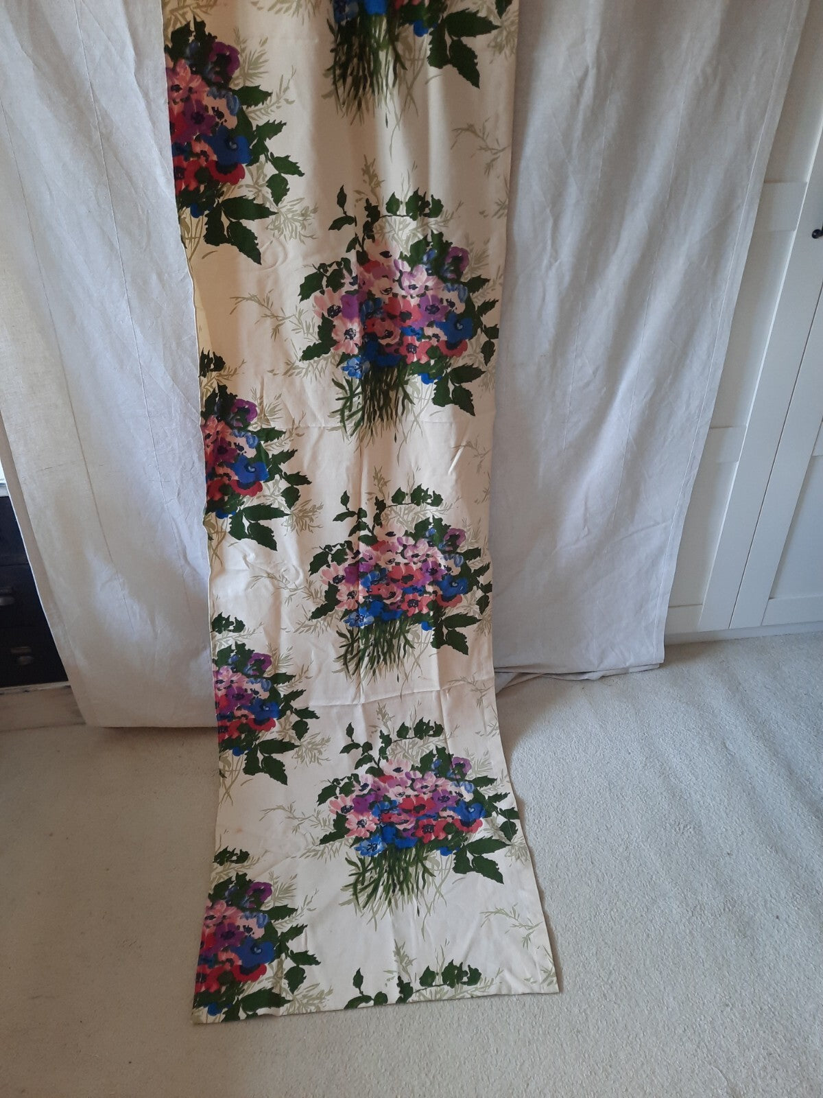 2.38 Metres Vintage French Romanex De Boussac Fabric Floral Flowers Curtain Old
