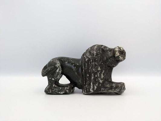 Carved Laying Down Lion Black Heavy Stone Figurine Statue Desk Paperweight Vtg