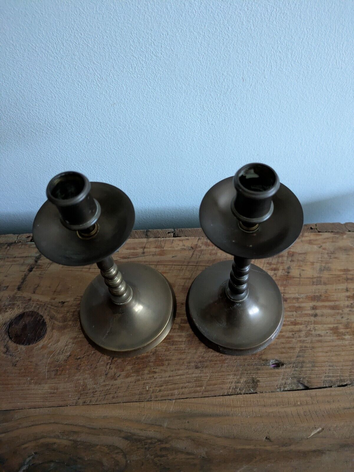 Pair Of Vintage Indian Brass Candle Holders Candle Sticks Set Two Prop Mantle