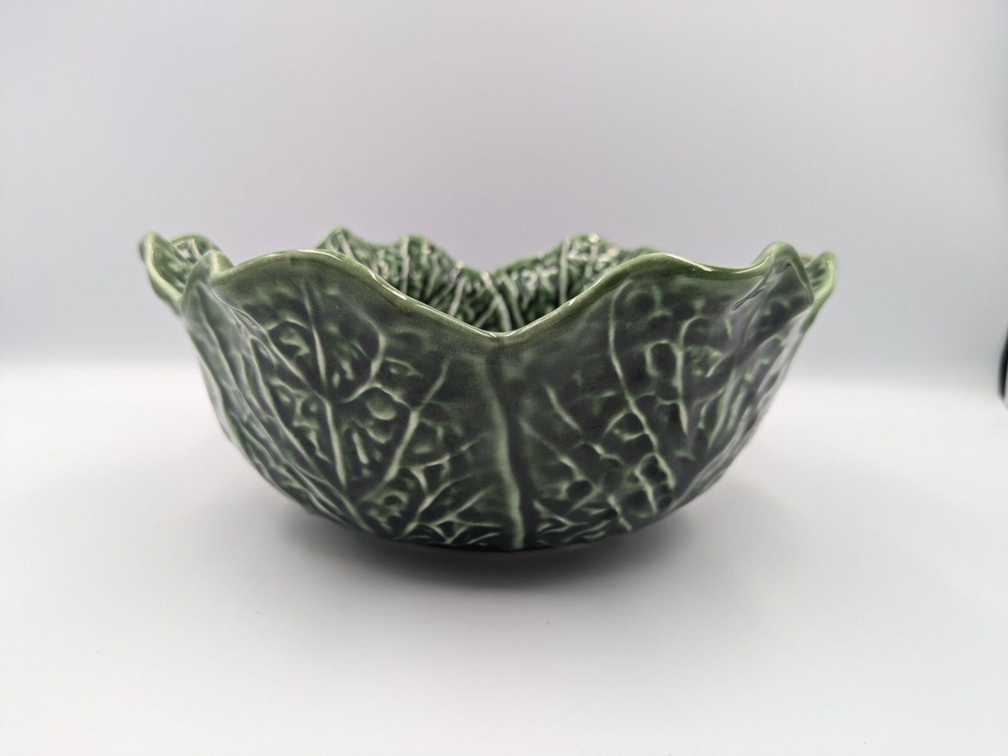 subtil john buck portugal Antique Green Majolica cabbage leaf bowl Serving Large