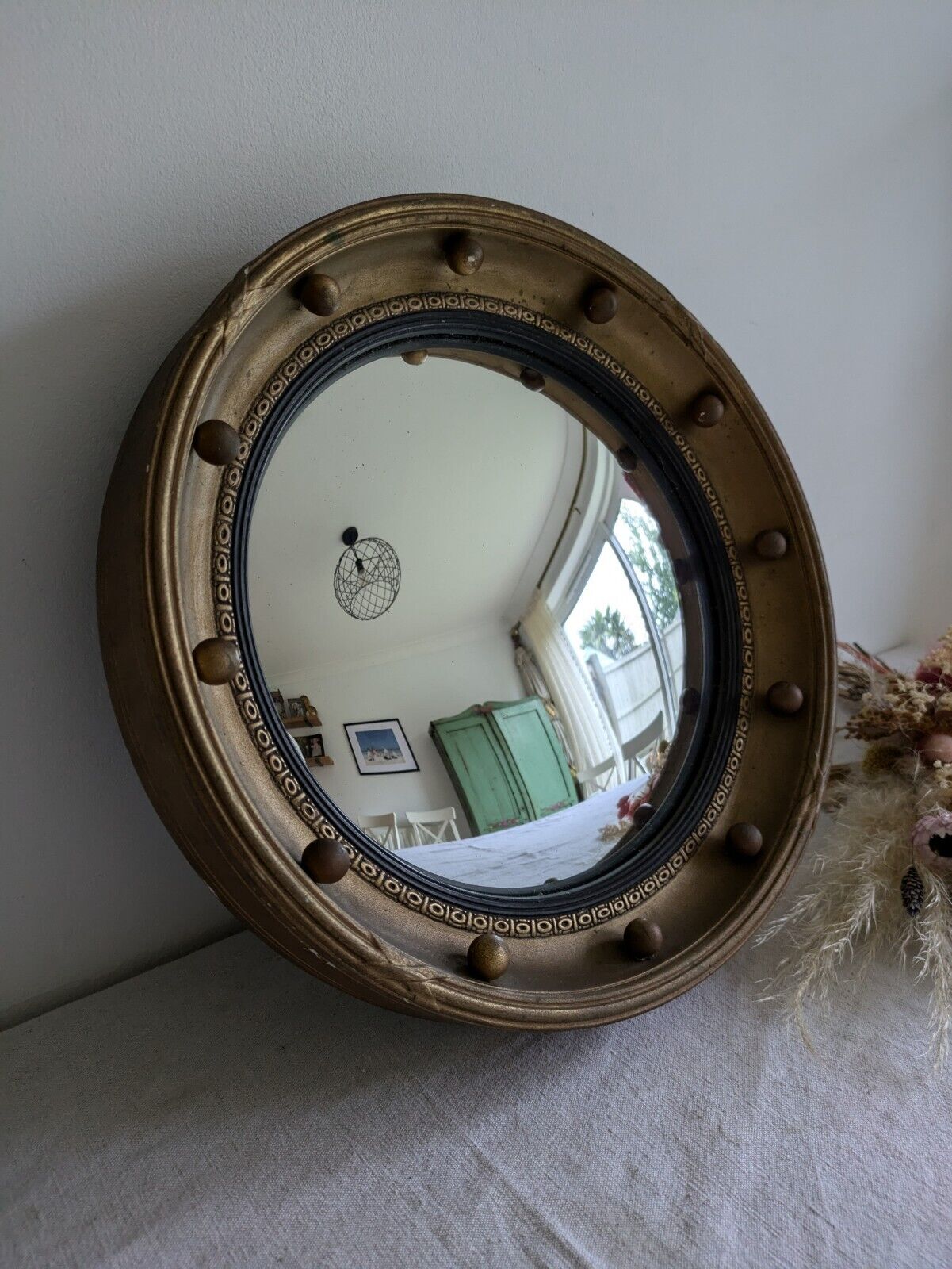 Antique Early / Mid 20th Century Butlers Porthole Convex Mirror Regency Style