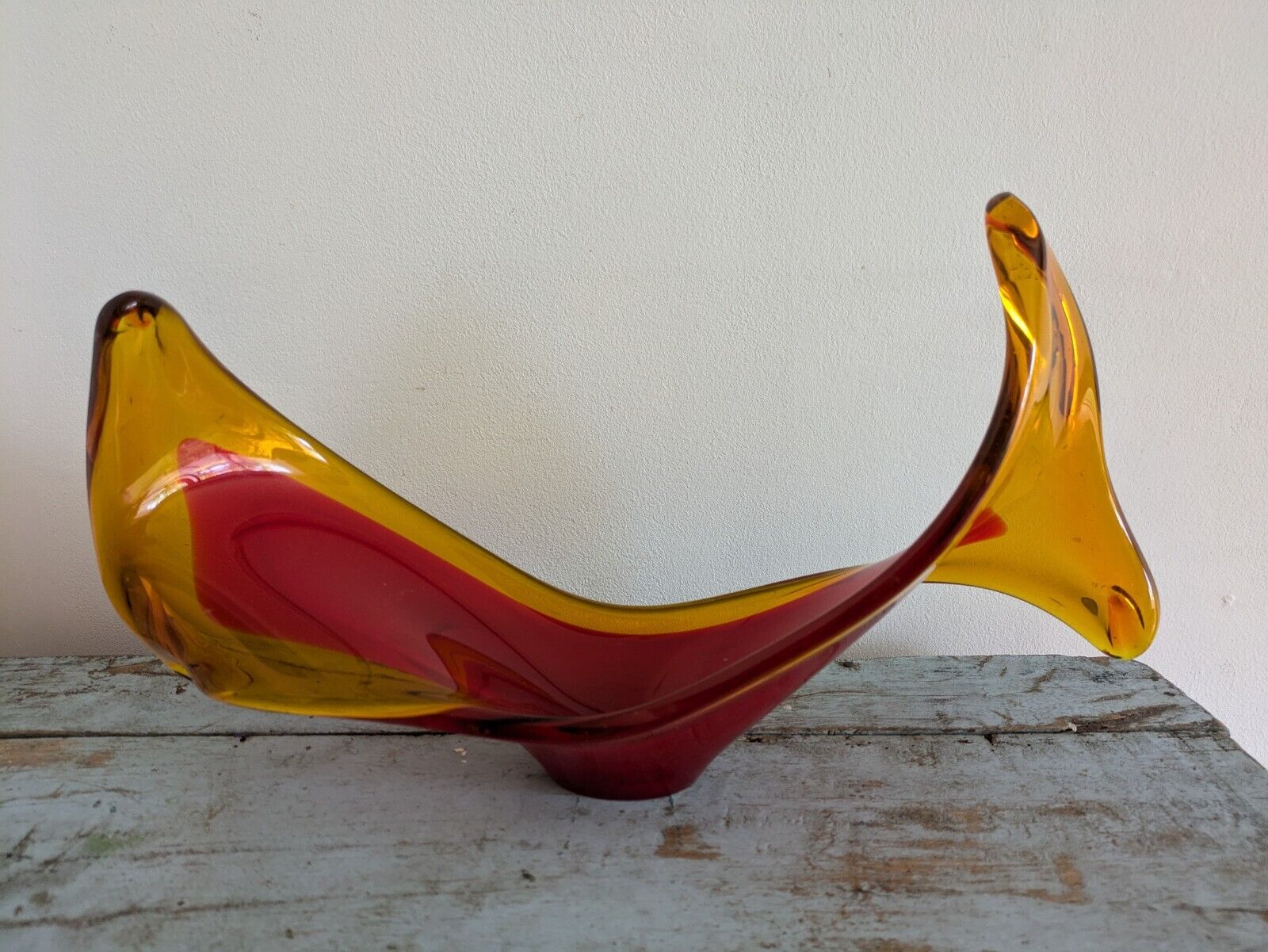 Viartec Murano Style Selenium Red And Orange Spanish Glass Sculpture UV Glow Vgc