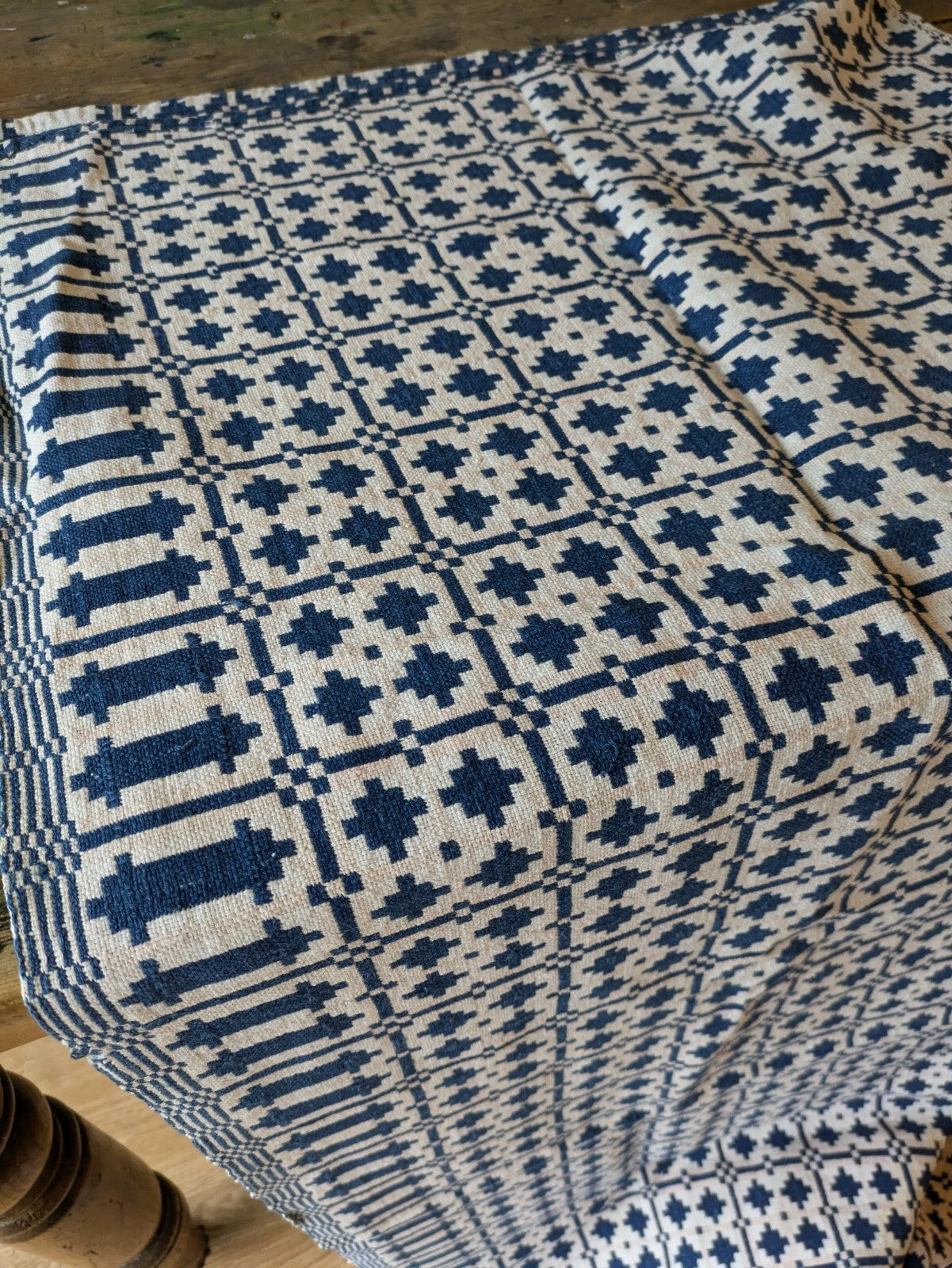 Antique Khes Vtg Cotton Throw Hand loomed Sofa Cover Double weave Sindi Rare Vgc