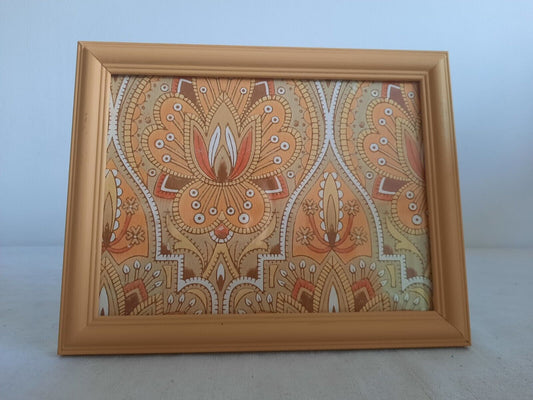 Retro picture Frame Wallpaper Sample gift framed Yellow Deco Vtg Floral Decor