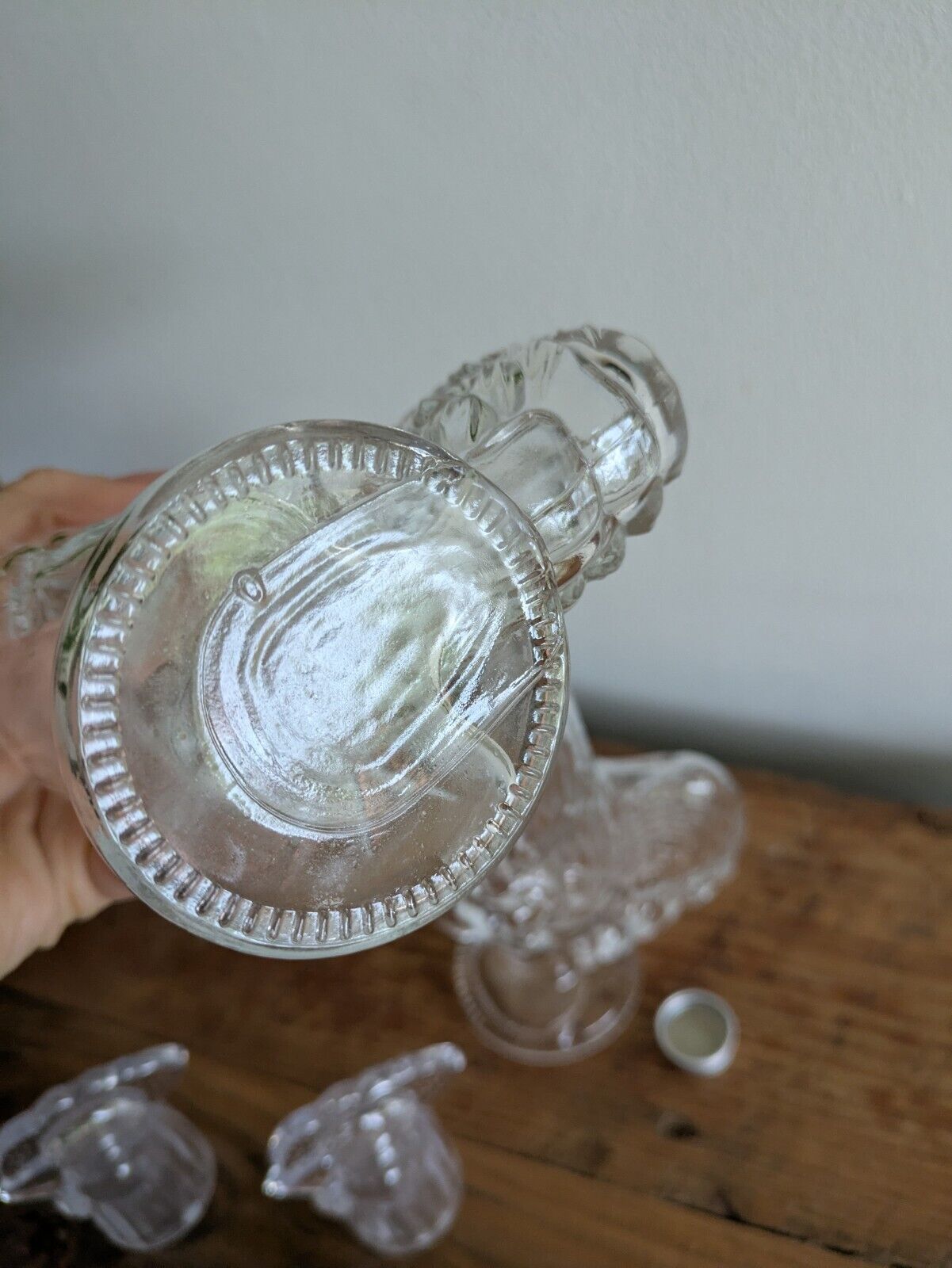 2x Vintage Style Clear Glass Rooster Chicken Decanter Farmhouse Gift Bar Mancave