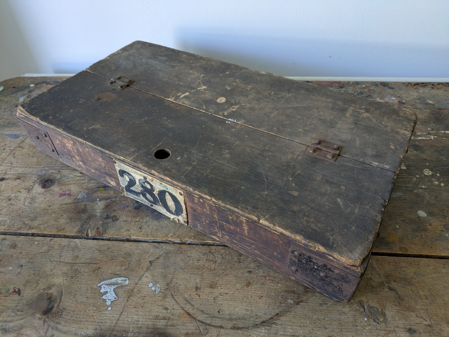 1940s VTG Bus Wooden Box Lid Compartment Storage Crate Display Artist Tool Chest