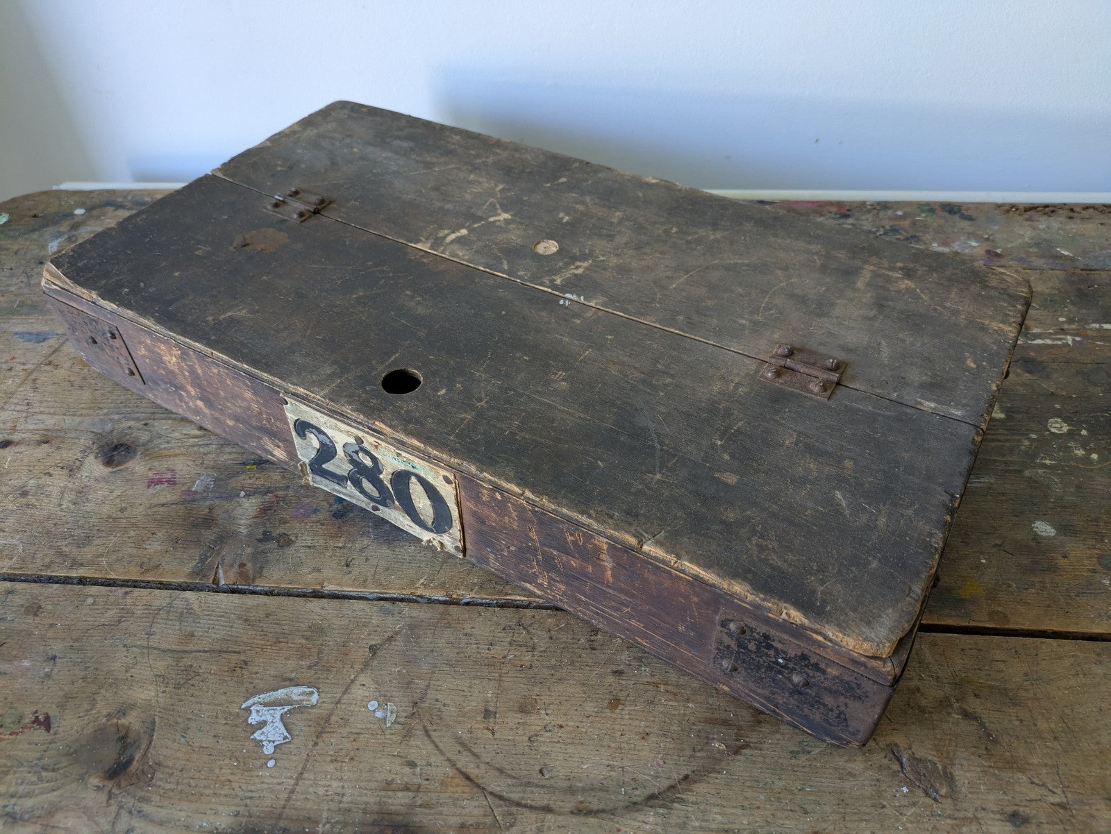 1940s VTG Bus Wooden Box Lid Compartment Storage Crate Display Artist Tool Chest