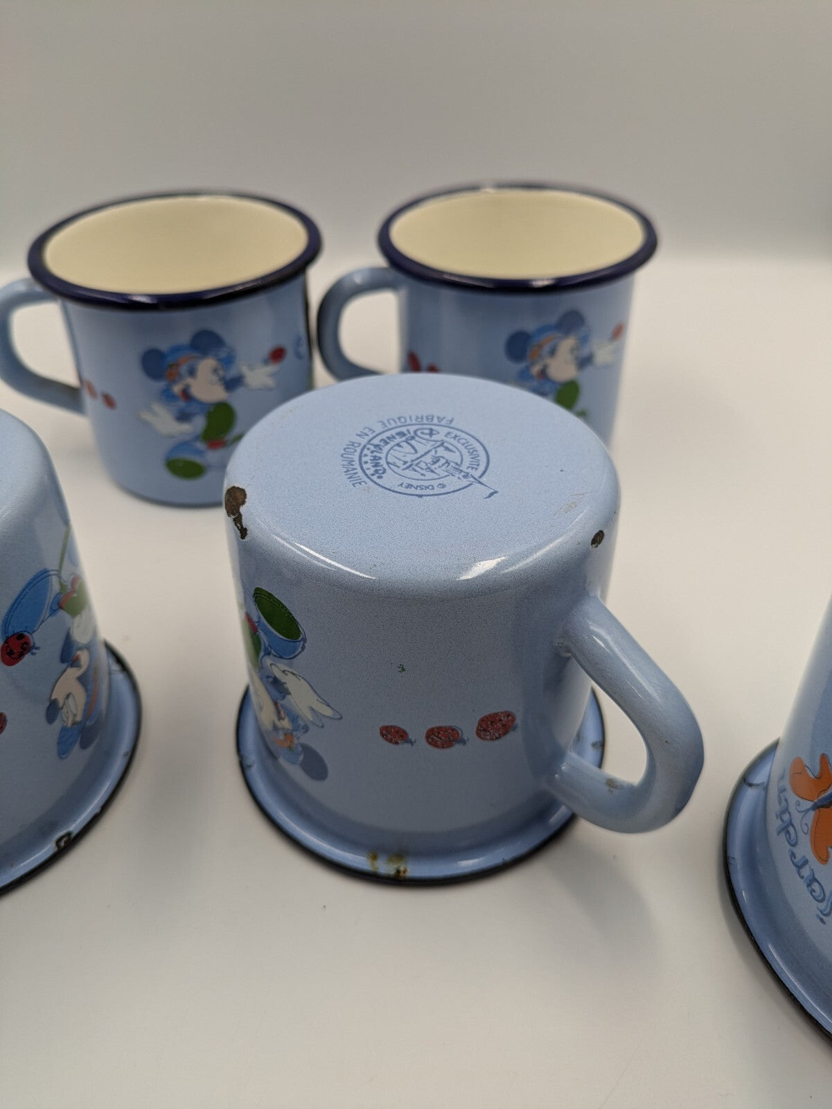 5x Disneyland Paris Mickey Mouse Mugs Camping Collectible Vtg Côté Jardin Blue