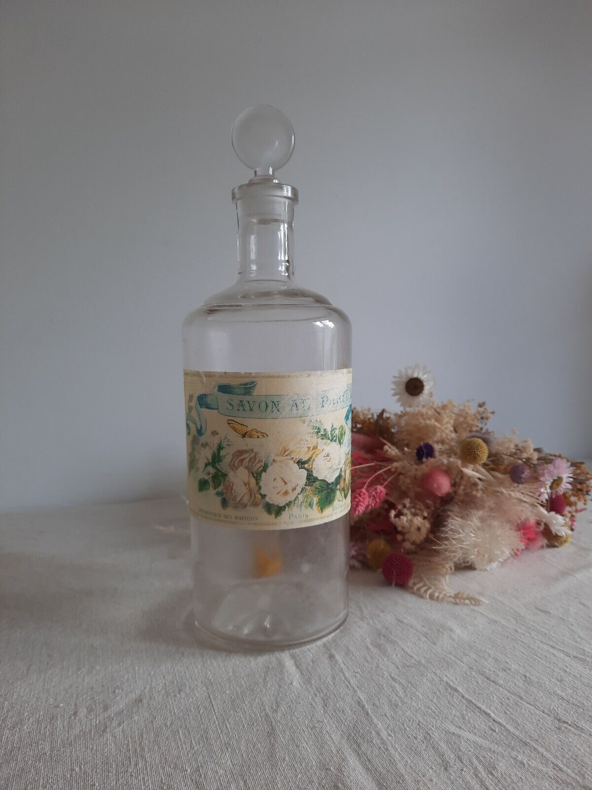 1x Vintage French Large Perfume Savon Au Parfum Glass Bottle France Rare Stopper