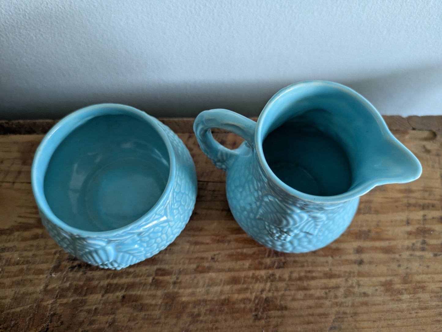 Vintage WADE England TEA SET Milk Pitcher/Creamer/Sugar Turquoise Blue Jug Prop