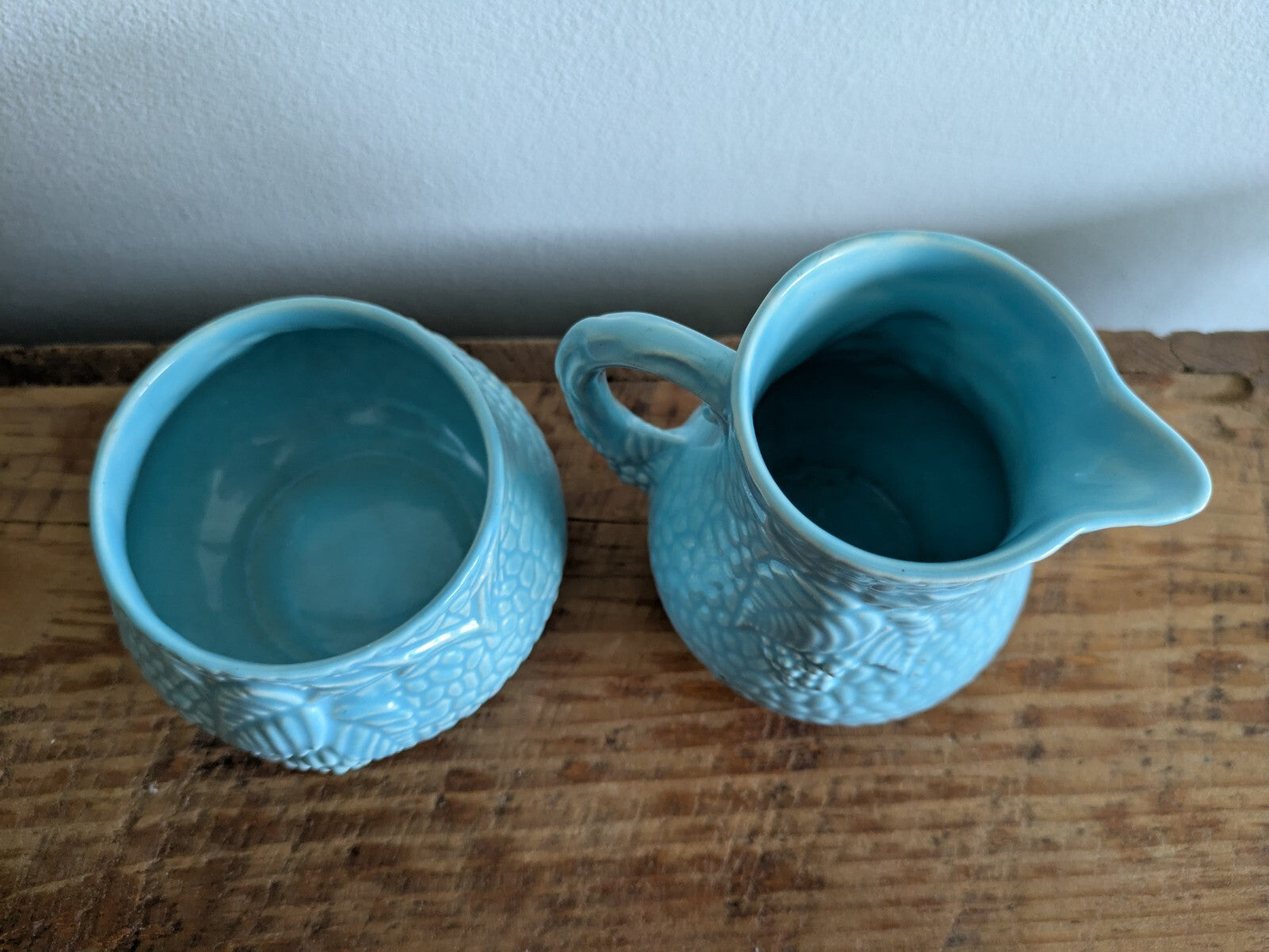 Vintage WADE England TEA SET Milk Pitcher/Creamer/Sugar Turquoise Blue Jug Prop