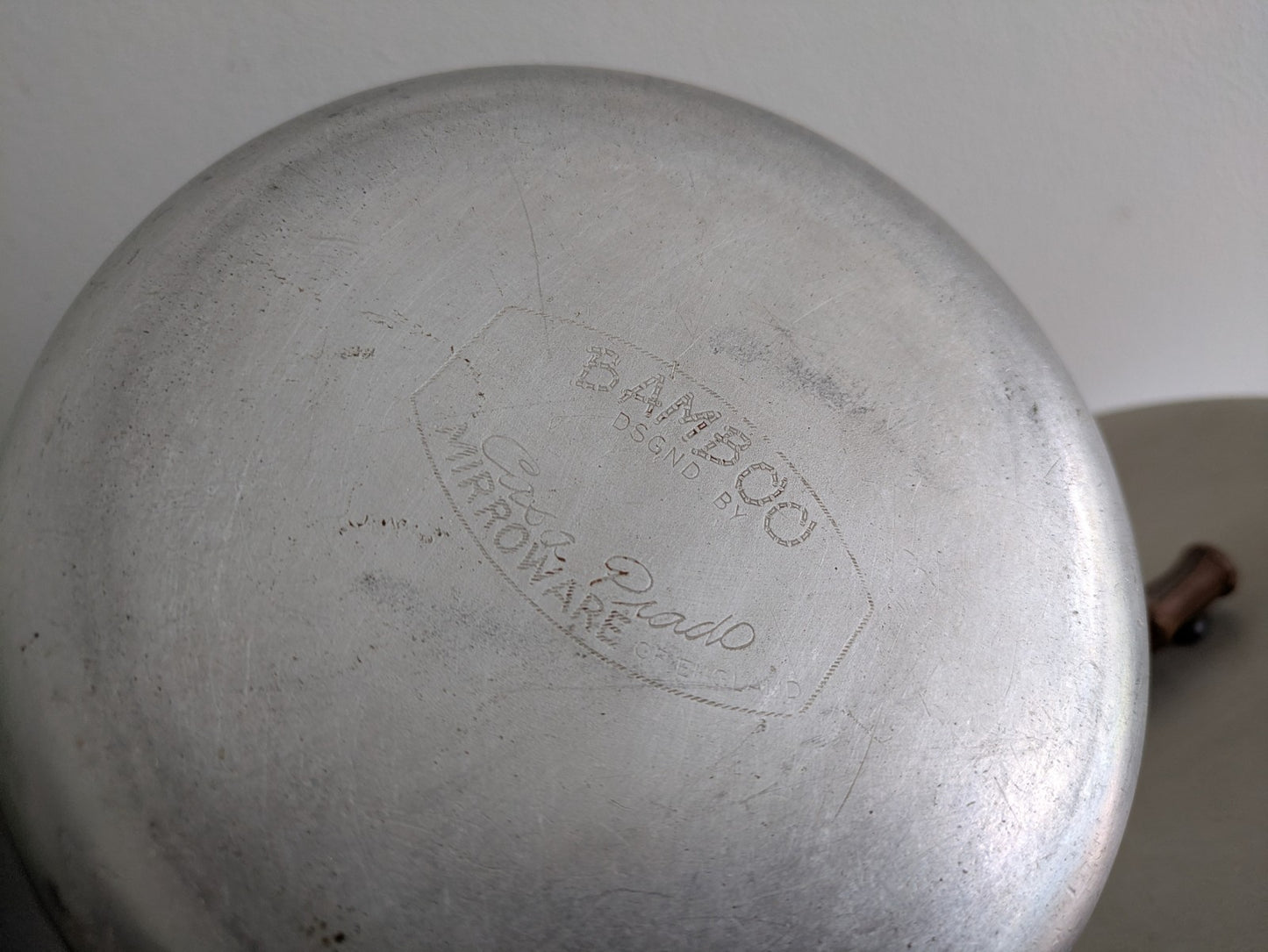Vtg Retro Bamboo Mirro Ware Stainless Steel Aluminium Cooking Pots Sauce Pan Fry