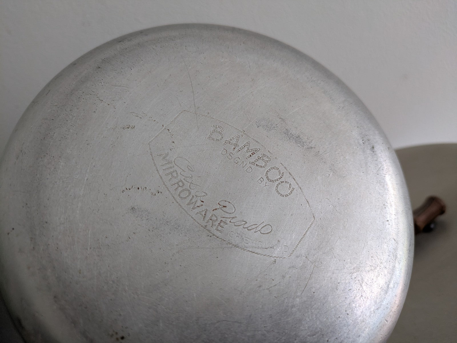 Vtg Retro Bamboo Mirro Ware Stainless Steel Aluminium Cooking Pots Sauce Pan Fry