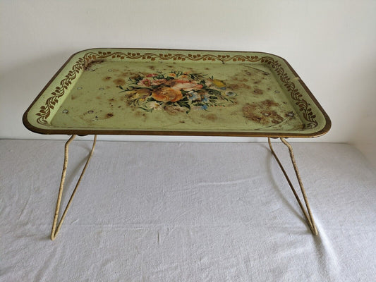 Vintage Retro Folding Lap Tray Breakfast Table Floral WORCESTERWARE Rustic Prop