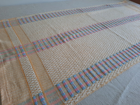 1 Vintage Towel Pink Yellow Retro Hand bathroom prop Midcentury Cotton Check