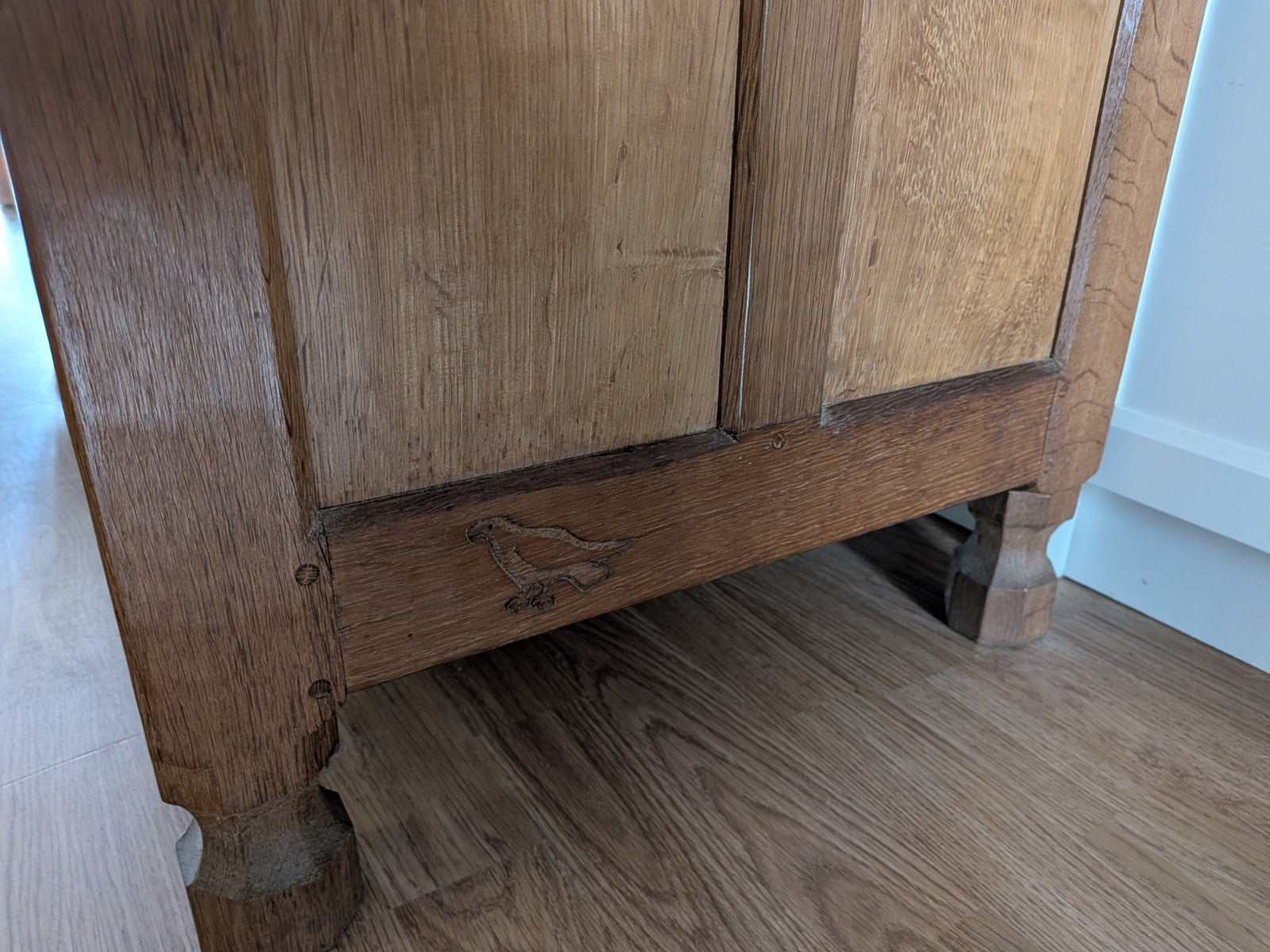 Ex. Mouseman Apprentice Eagleman  Albert Jeffray Oak Ottoman Box Critter Adzed