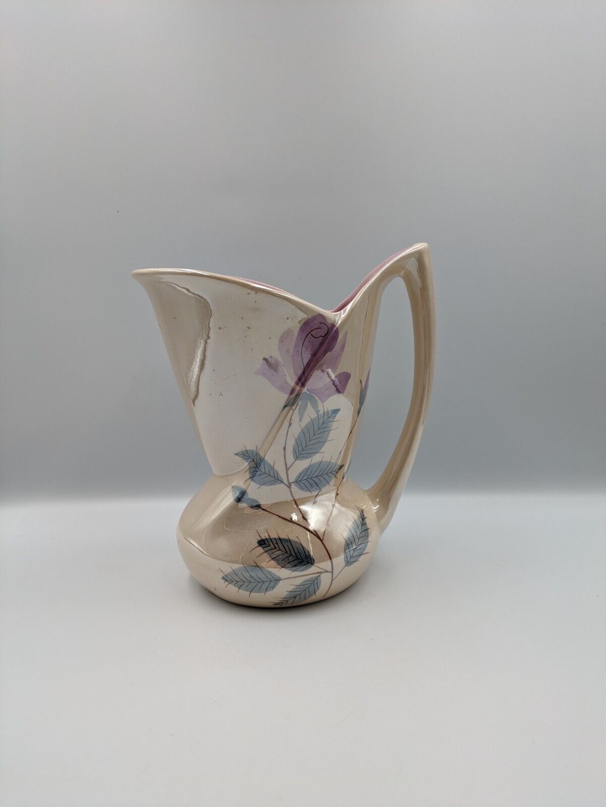 Vtg Art Deco Royal Norfolk Ceramic Iridescent Hand Painted Floral Pitcher Jug