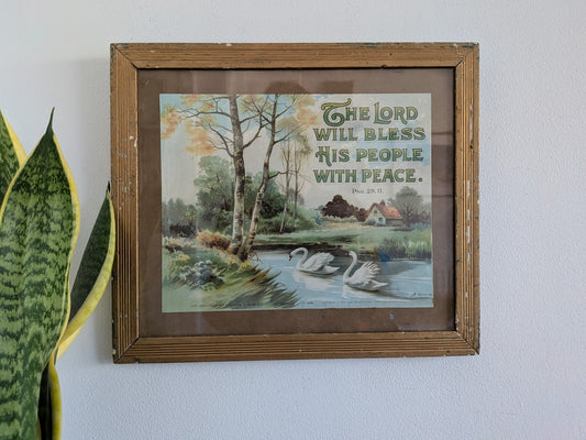 Antique Victorian Print in Original Frame, 1890's, Birn Bros Religious Text Lord