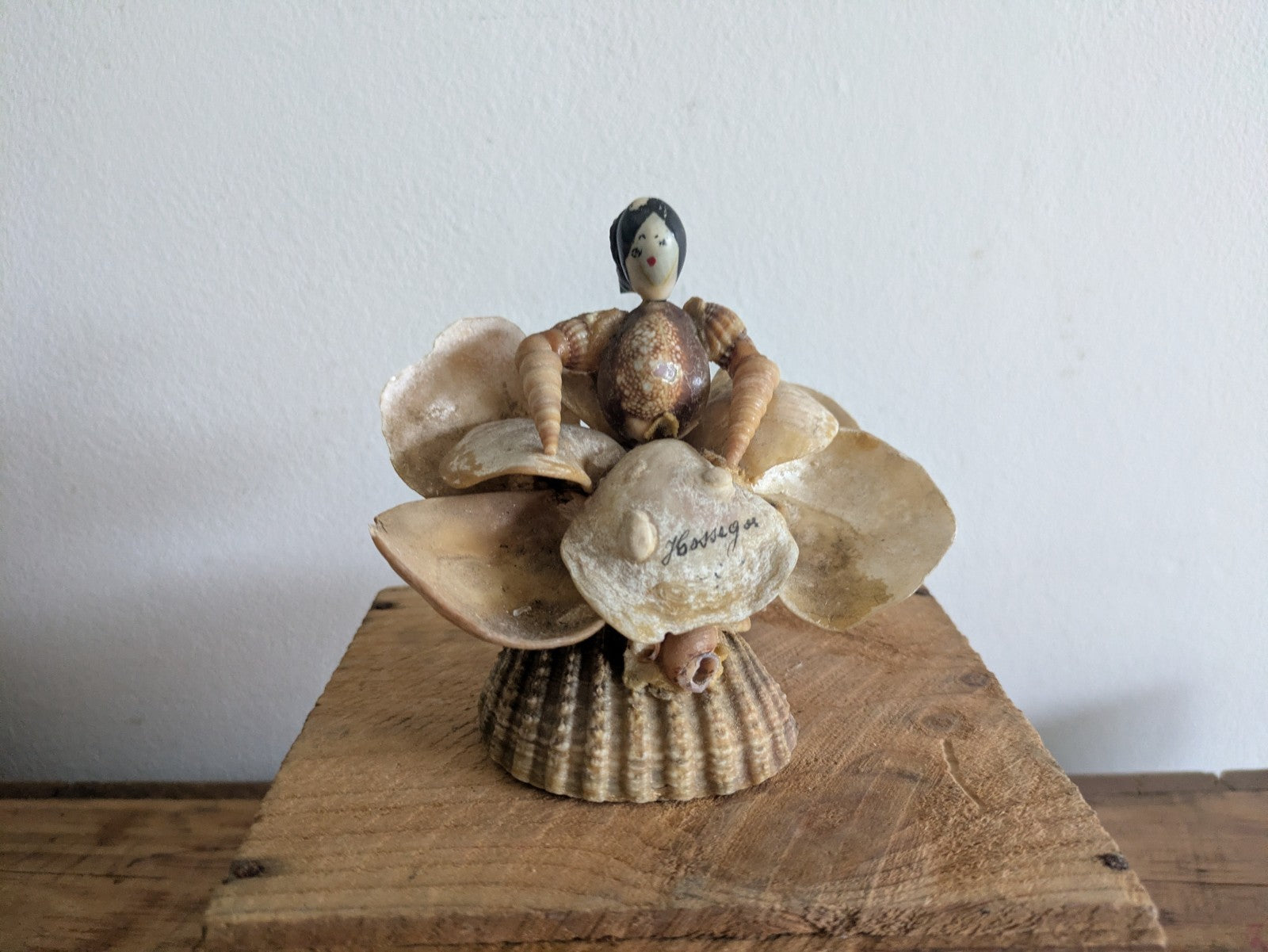 Mid Century Hand Crafted Sea Shell Doll Folk Art Lady Figurine Vintage Ornament 