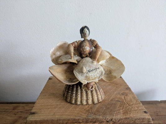 Mid Century Hand Crafted Sea Shell Doll Folk Art Lady Figurine Vintage Ornament 