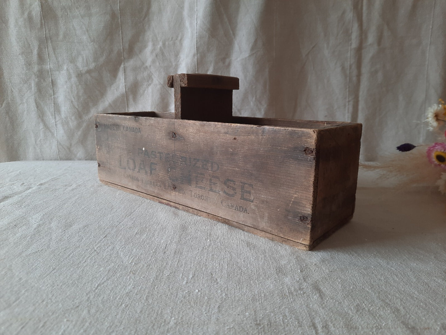 Rare Antique Canada Wooden Box Advertising BRAND LOAF CHEESE Crate Vintage Prop