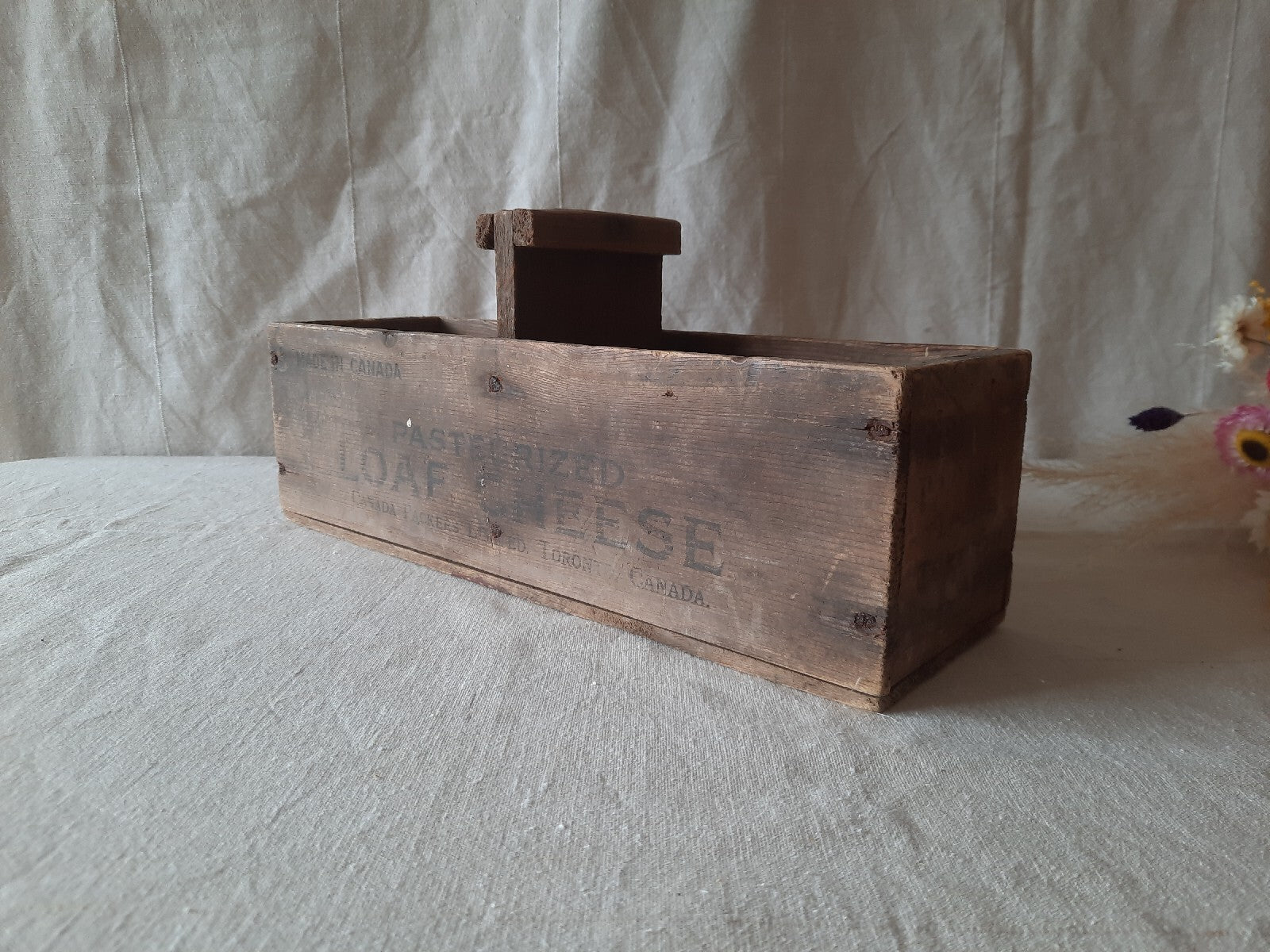 Rare Antique Canada Wooden Box Advertising BRAND LOAF CHEESE Crate Vintage Prop