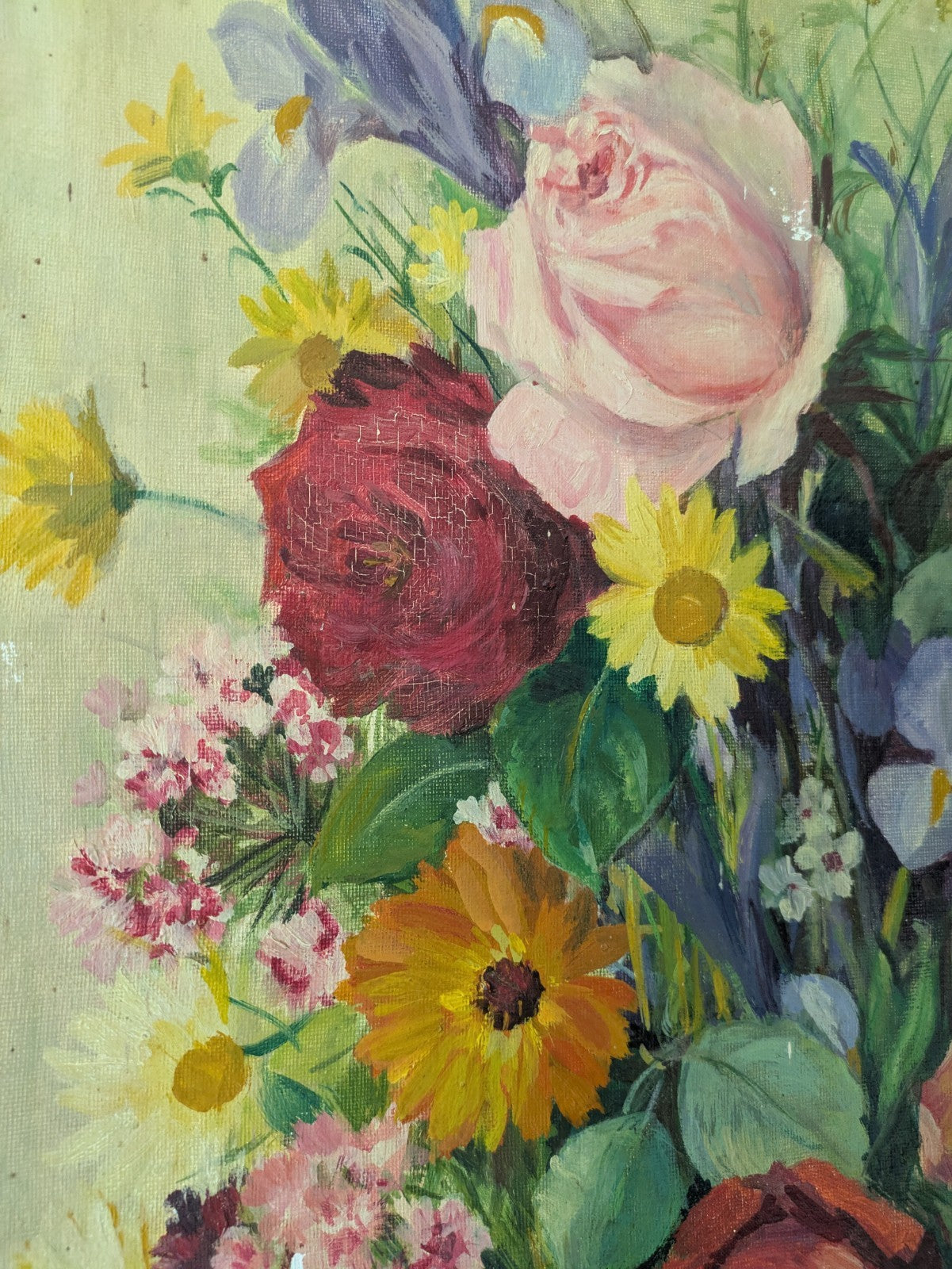 Antique Oil Painting Floral Bouquet Picture framed vintage Still Life On Canvas 