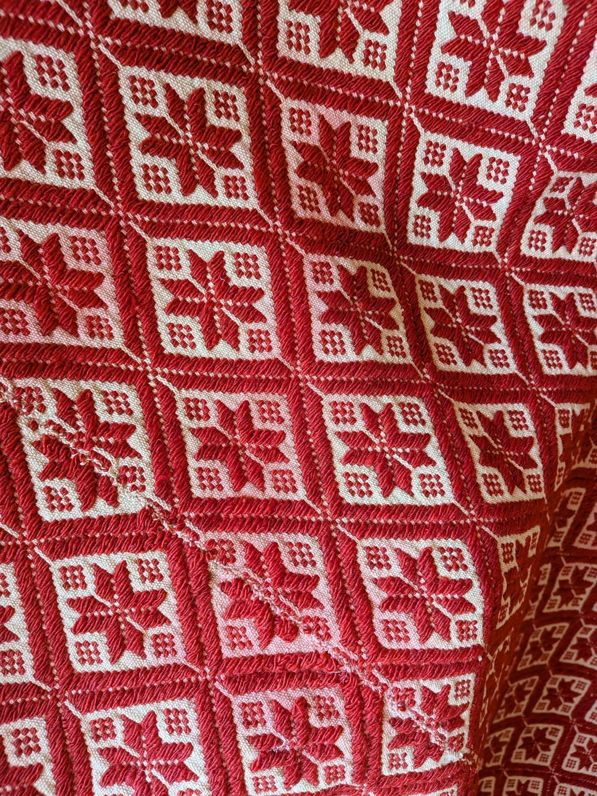 Sindhi Rald Bangladesh Blanket Handmade Woven Vintage Red Patterned Bengal Thick