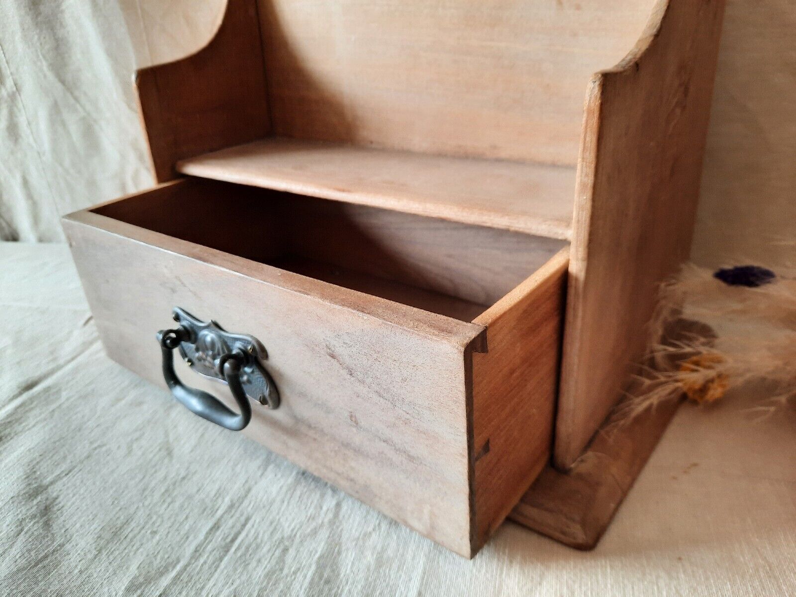 Antique Victorian Desk Tidy with Drawer / Letter Rack pen holder sections wooden
