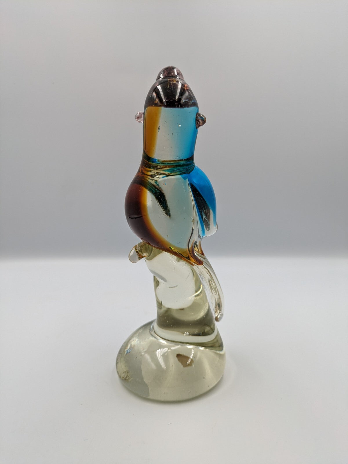 Large Murano Style Heavy Art Glass Brown Blue Bird Vtg Parrot Figurine 21.3cmH 