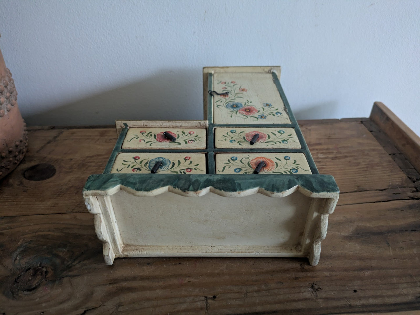 Hand-painted Small Scale Mini Tabletop Cabinet Cupboard Draw Folk Art Furniture