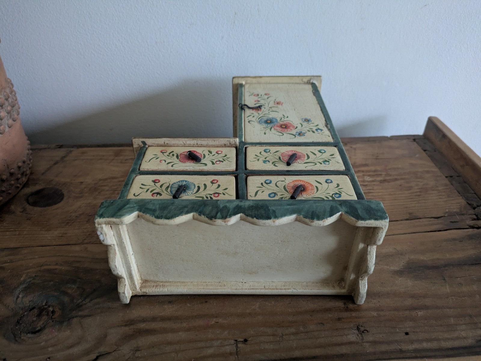 Hand-painted Small Scale Mini Tabletop Cabinet Cupboard Draw Folk Art Furniture