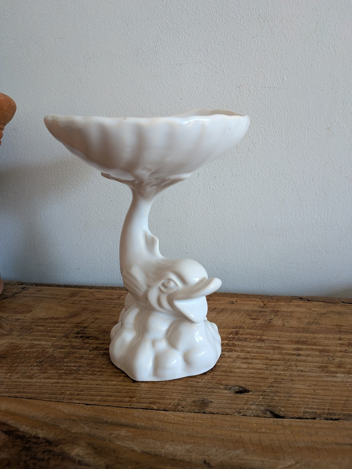 Pedestal Fish And Shell Ceramic Soap Dish Vintage 1950's-60's Dolphin Koi Clam 
