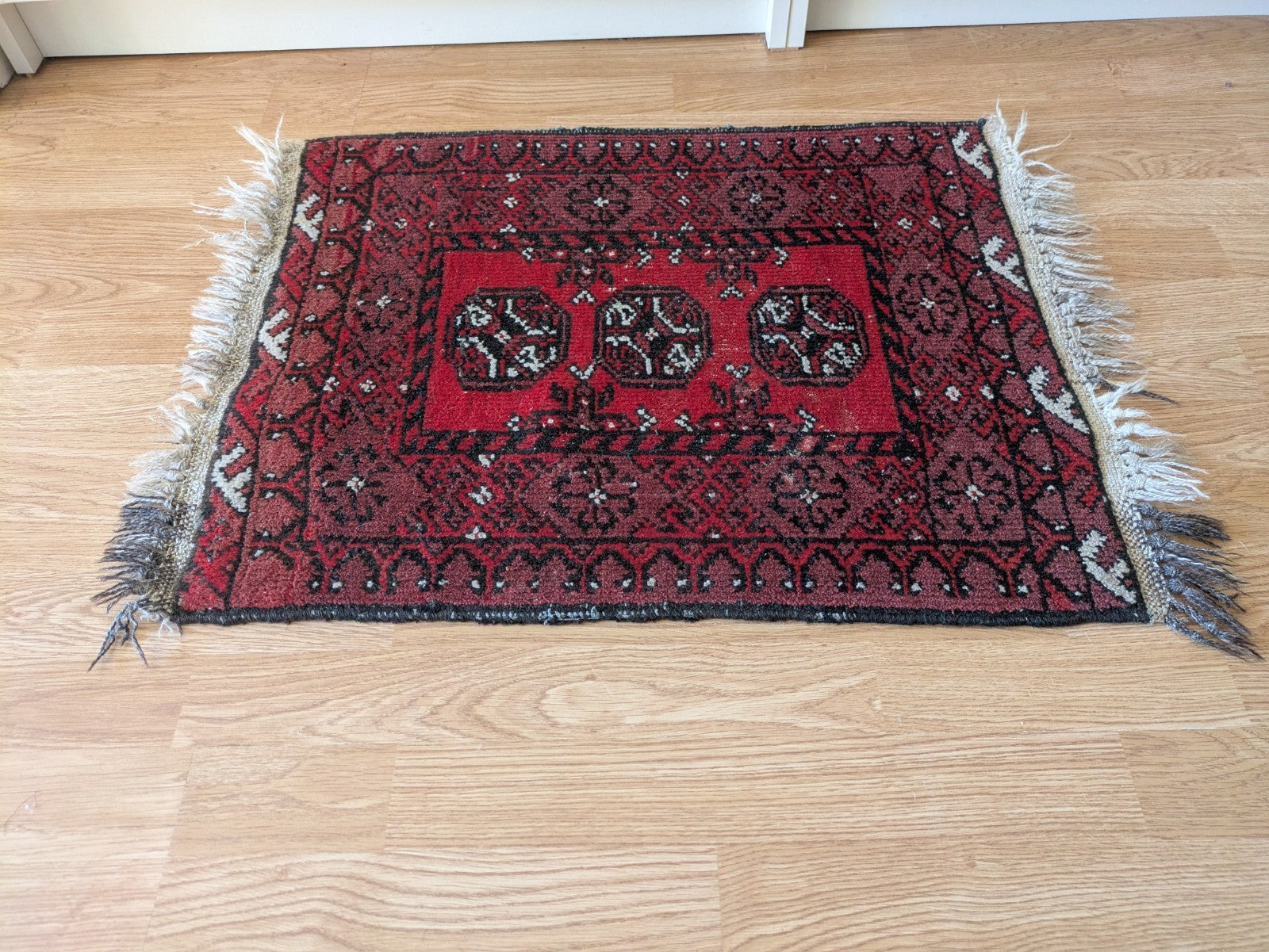 Vintage Oriental Turkish Wool Rug Red Tones 52cm x 64cm Eastern Kayam Carpet 