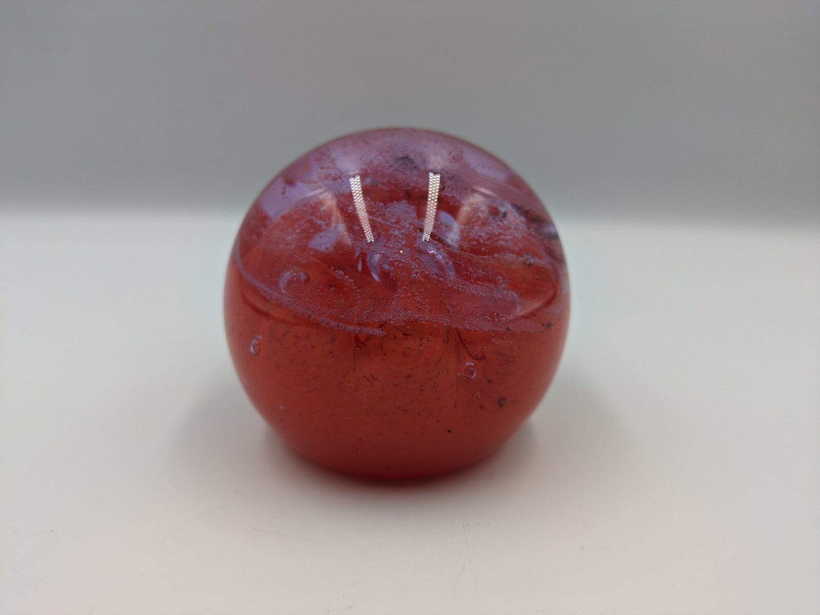 Glass Paperweight Caithness Inferno Scotland Red Ball Controlled Bubbles Purple 