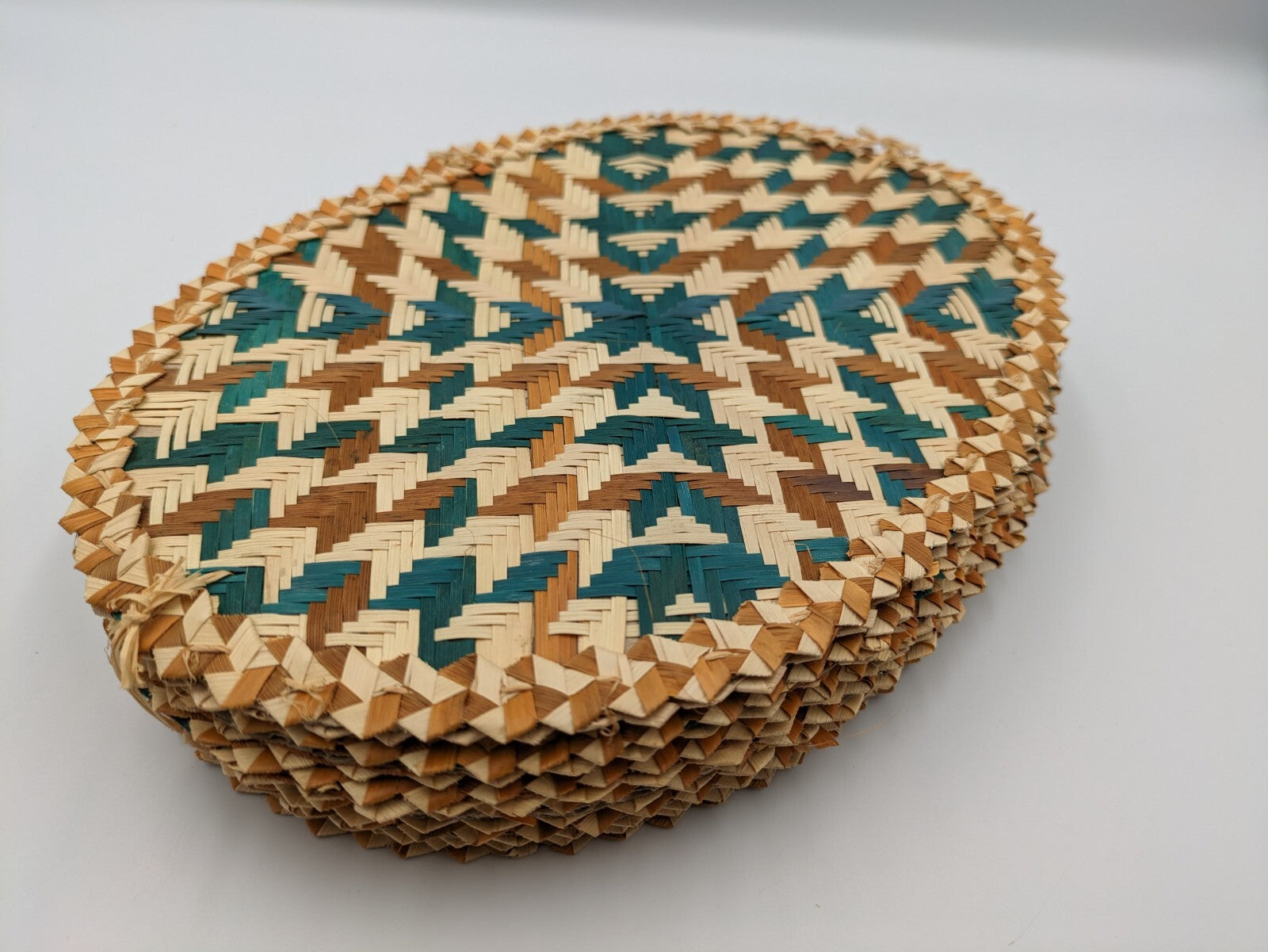 6x Table Placemats Palm Leaf Coasters Dining Natural Heat Resistant Handmade Vtg